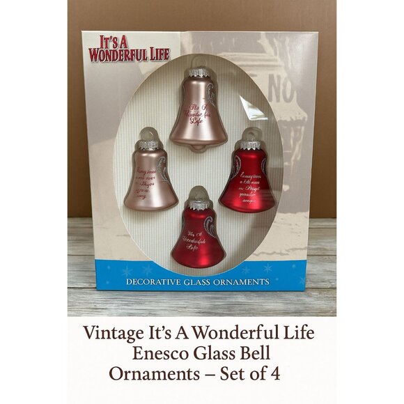 2002 It’s A Wonderful Life Enesco Glass Bell Ornaments Set of 4 Vintage NIB - Picture 1 of 11